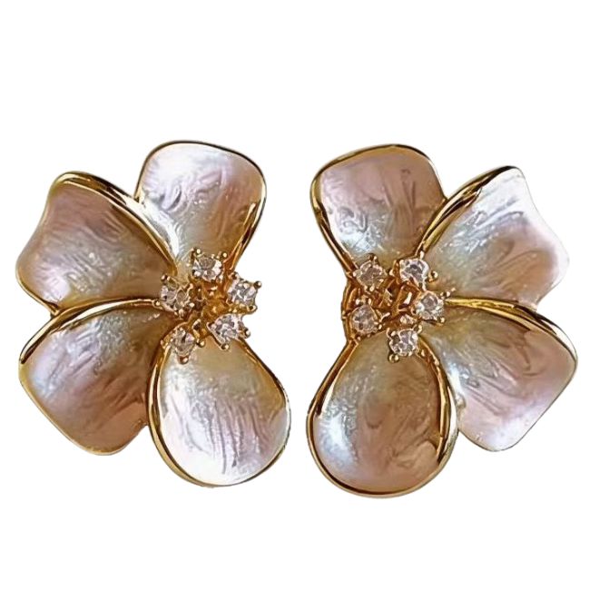 white background photography floral shape earrings