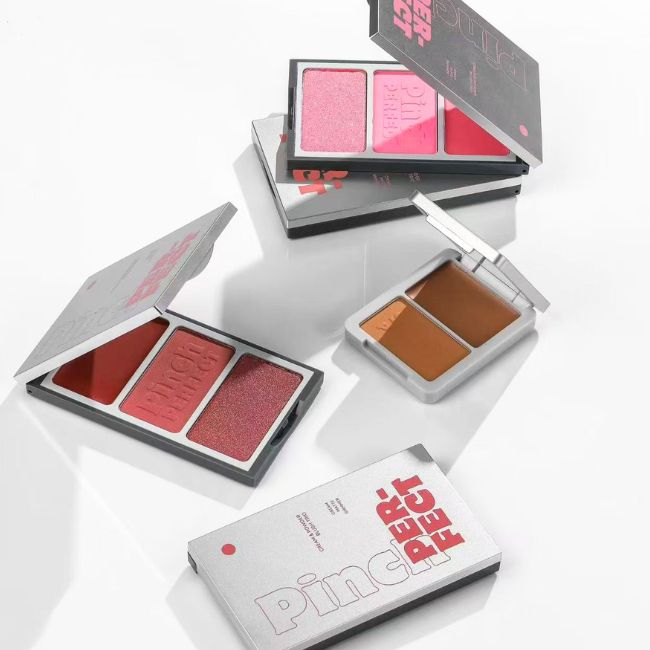 white background photography powder blush